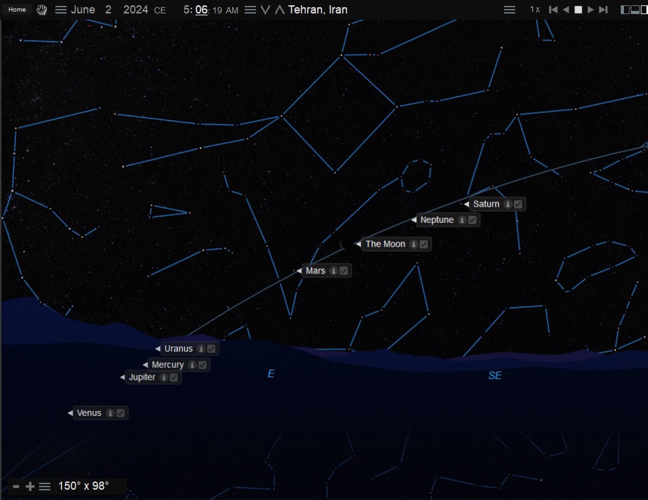همهچیز در مورد رخداد نجومی ۱۳ خرداد / رژه سیارات واقعیت دارد، اما فقط زحل و ماه و مریخ را میتوان دید / نمودار