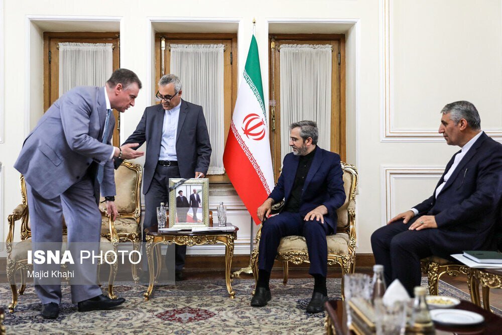 عکس | قاب عکسی ویژه روی میزی در دیدار علی باقری و مشاور پوتین