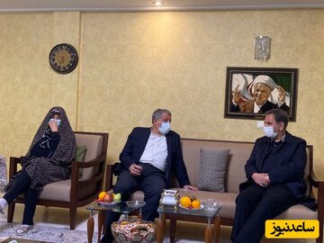 سلیقه شرقی و اصیل ایرانی خانواده آیت الله هاشمی رفسنجانی برای چیدمان خانه/ ترمه و عکس بزرگ پدر بر روی دیوار