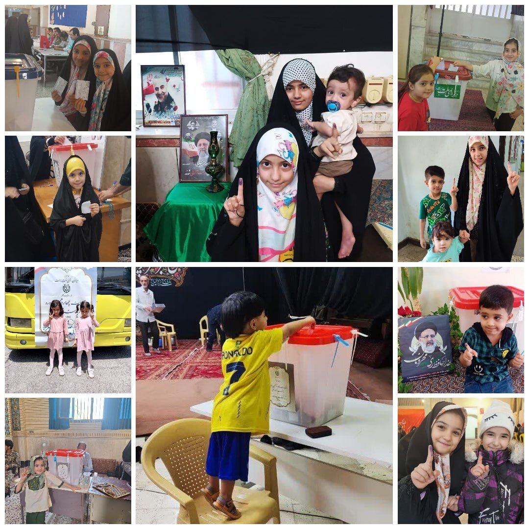 حضور کودکان پای صندوق های رأی/ رای دادن دخترخاله های ۱۰۰ ساله/ رای دهنده ای در بیرمنگام با لباس منقش به تصویر سردار سلیمانی/حواشی انتخابات ۱۵تیر