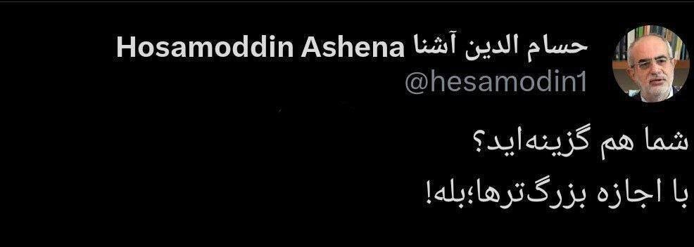 توئیت معنادار حسام الدین آشنا /شما هم گزینه اید؟ با اجازه بزرگترها؛ بله!