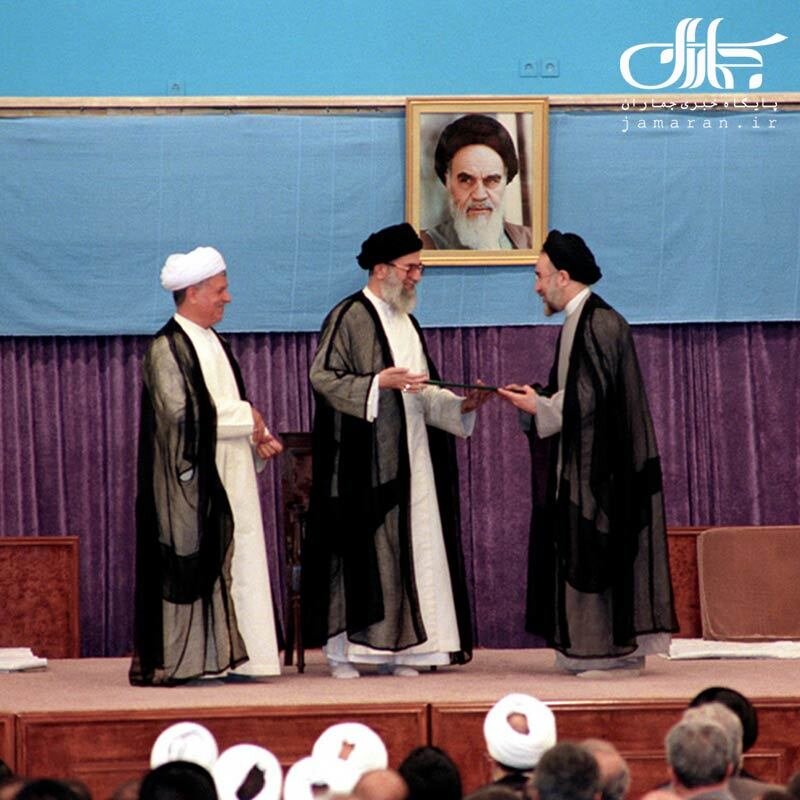 تصاویر دیدنی از مراسم تنفیذ آیت الله هاشمی، خاتمی و احمدی نژاد /سیداحمد خمینی هم بود  /رجایی در جماران کارش را آغاز کرد