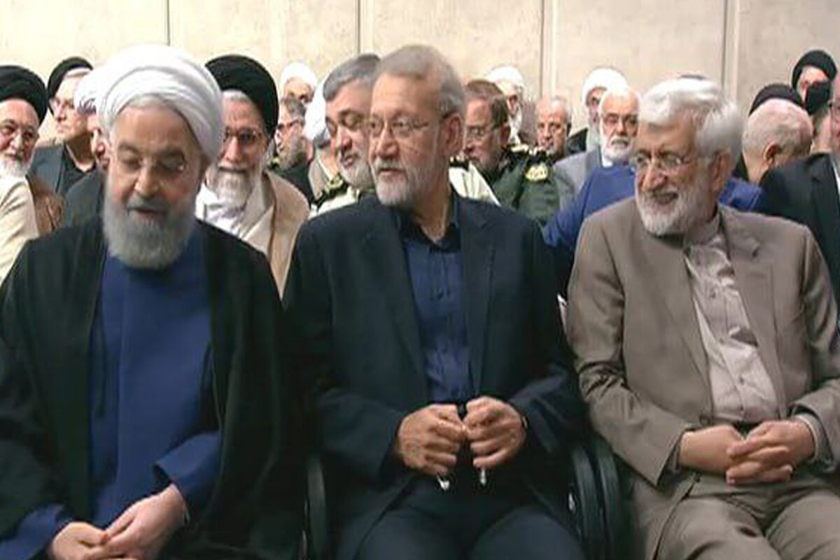 چرا روحانی، لاریجانی و سعید جلیلی در مراسم تنفیذ بیت رهبری کنار یکدیگر نشسته بود؟