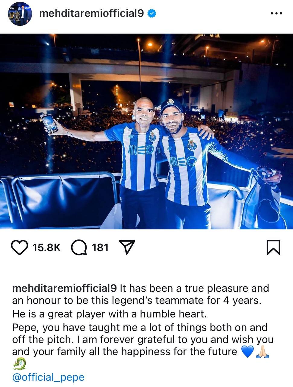 پیام طارمی برای خداحافظی پهپه: به من چیزهای زیادی آموختی+عکس