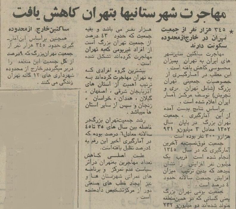 آمار جالب از کاهش مهاجرت به پایتخت، چهار سال پیش از پیروزی انقلاب / تهراننشینان، چند درصد بومی و چند درصد غیربومی بودند؟ 2