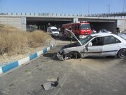 ببینید | واژگونی پژو روی پل آزادی مشهد