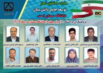 قرار گرفتن ۱۰عضو هیات علمی و دانش آموخته دانشگاه سمنان در فهرست پژوهشگران پراستناد یک درصد برتر جهان در سال ۱۴۰۳