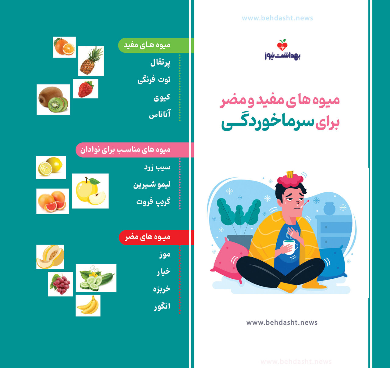 میوههای مفید و مضر برای سرماخوردگی