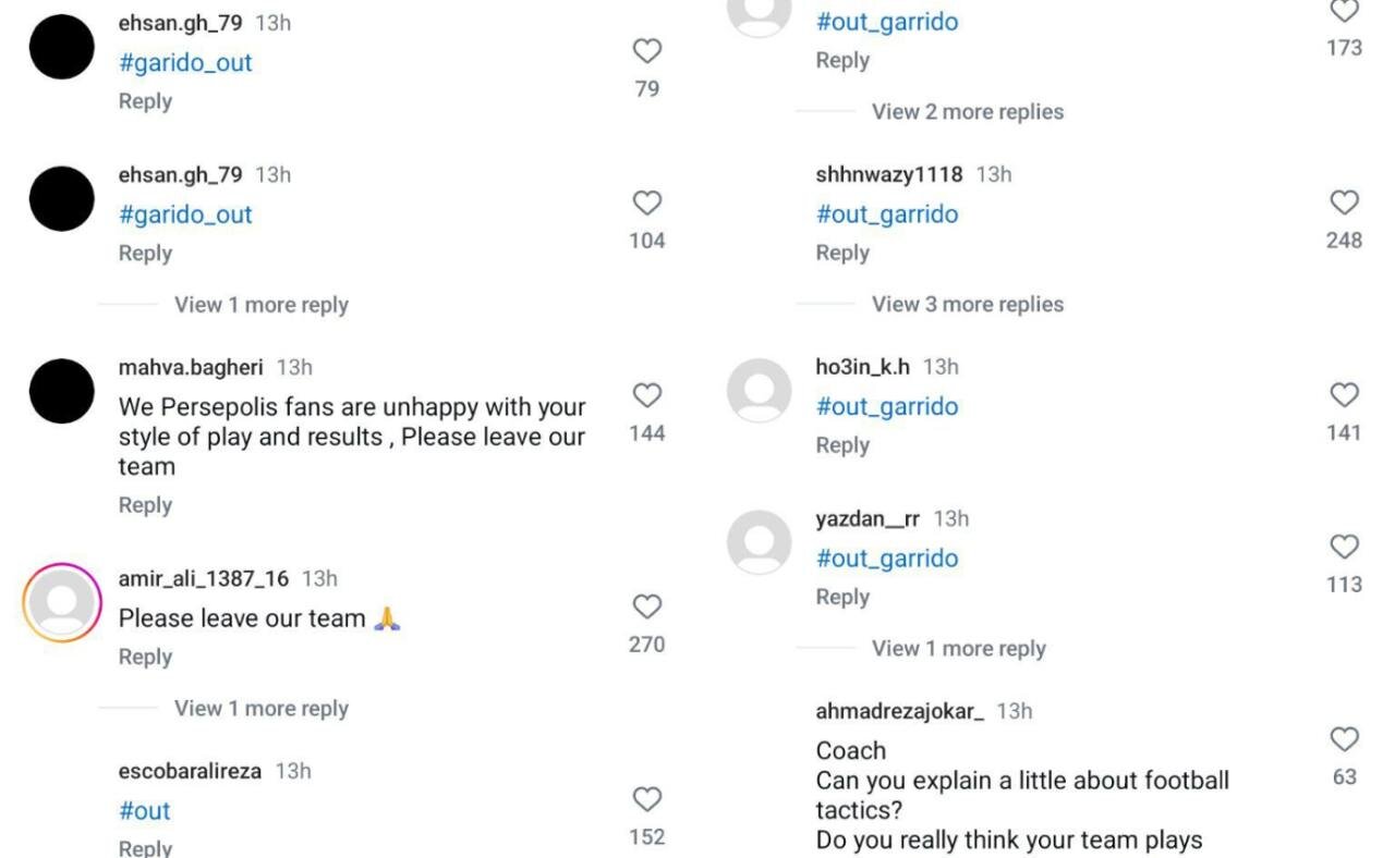 عکس | ۲۰ هزار کامنت پرسپولیسیها برای اخراج گاریدو