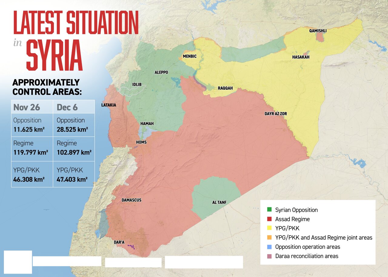 آخرین نقشه از وضعیت میدانی در سوریه/عکس