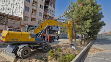جابجایی درختان قابل انتقال در مسیر تقاطع طالقانی کاشانی به حاشیه کمربندی ۱۵ خرداد شهرکرد