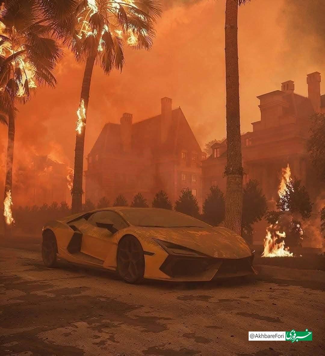 عکس | تصویری از خودروی لوکس لامبورگینی روئلتو در آتش سوزی لس آنجلس