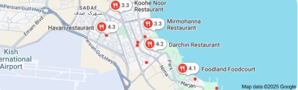 معرفی رستوران‌های کیش بر اساس نظرات کاربران گوگل