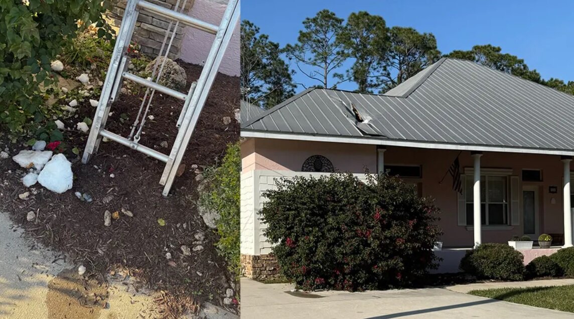 سقوط مرموز یخ روی سقف خانه/ عکس