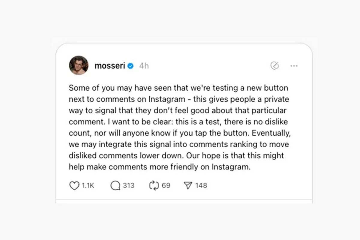 اینستاگرام قابلیت تازهای را آزمایش میکند / دکمه دیسلایک را برای کامنتها