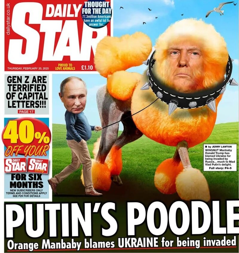 عکس سمی روزنامه انگلیسی از وضعیت ترامپ و پوتین!