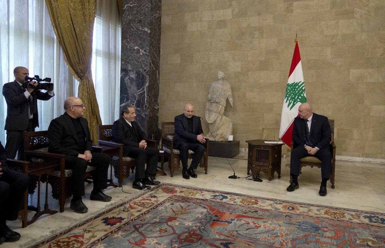 تصاویری از دیدار عراقچی و قالیباف با رئیسجمهور جدید لبنان