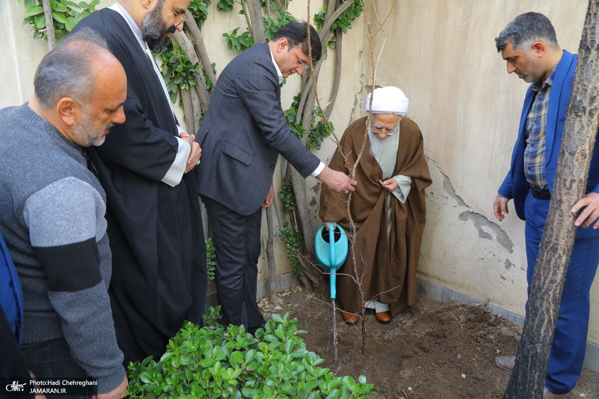 تصاویری از درختکاری آیت الله جوادی آملی/ آبروی انسان مومن امانت الهی است؛ کسی حق ندارد خودش را خوار و ذلیل کند