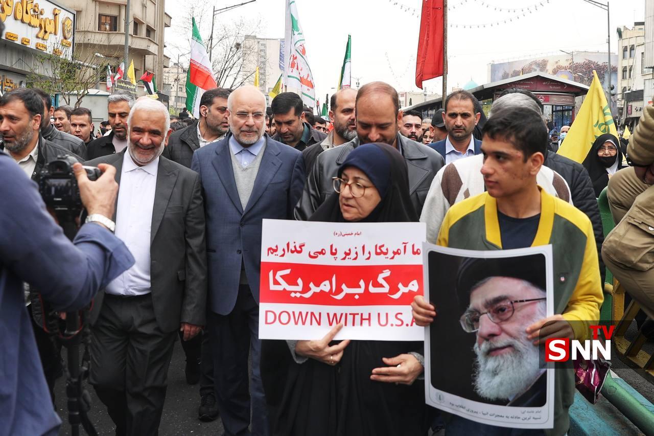 قالیباف در راهپیمایی روز قدس/ حضور کفن پوشان در حمایت از فلسطین/ معاون سیاسی سپاه: مردم به لحاظ اعتقادی و اصول اخلاقی بر آرمان فلسطین ایستادگی دارند