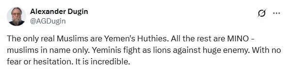 دوگین: تنها مسلمانان واقعی حوثیهای یمن هستند؛ بقیه فقط نام مسلمان را دارند