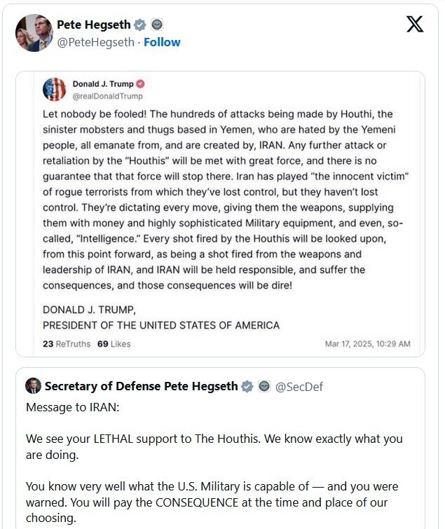 هگست ایران را تهدید کرد؛تاوان حمایت از حوثیها را خواهید پرداخت