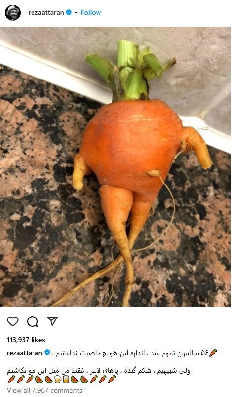 مقایسه رضا عطاران با هویج به مناسبت تولدش/ عکس