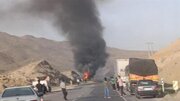 ببینید | اولین تصاویر از واژگونی تانکر سوخت در محور بیرجند به زاهدان