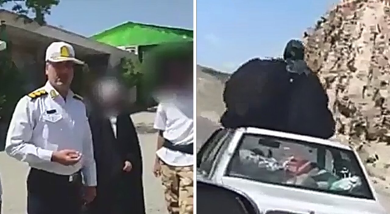 دستگیری راننده و زنی که روی سقف پراید در حال حرکت نشسته بود/ عکس