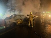 حریق خودروی سمند در این بزرگراه تهران/ عکس