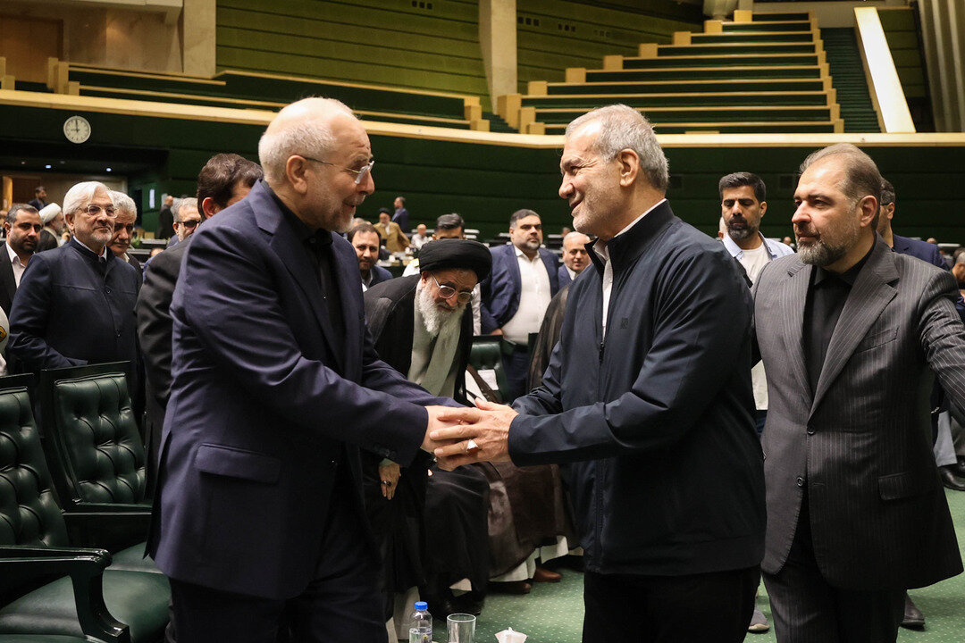 مراسم بزرگداشت شهدای خدمت در صحن مجلس شورای اسلامی با حضور رئیسجمهور/ حداد عادل هم بود+تصویر