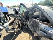 ببینید | تصادف شاخ‌به‌شاخ پیکان و مینی‌بوس در جاده زنجان به تبریز