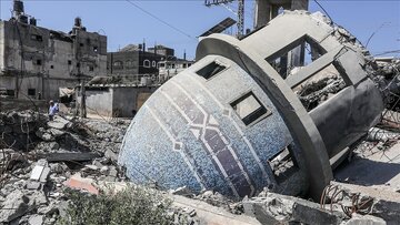 تخریب کامل مسجد الانصار در دیرالبلح غزه