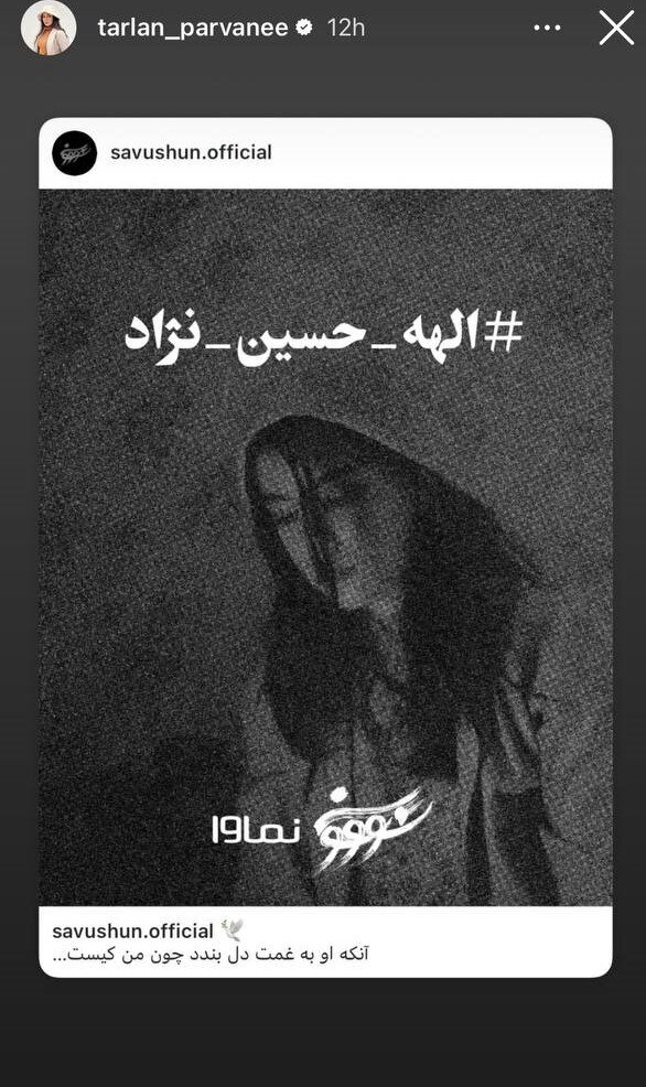 عکس | واکنش ترلان پروانه به قتل تلخ الهه حسین‌نژاد