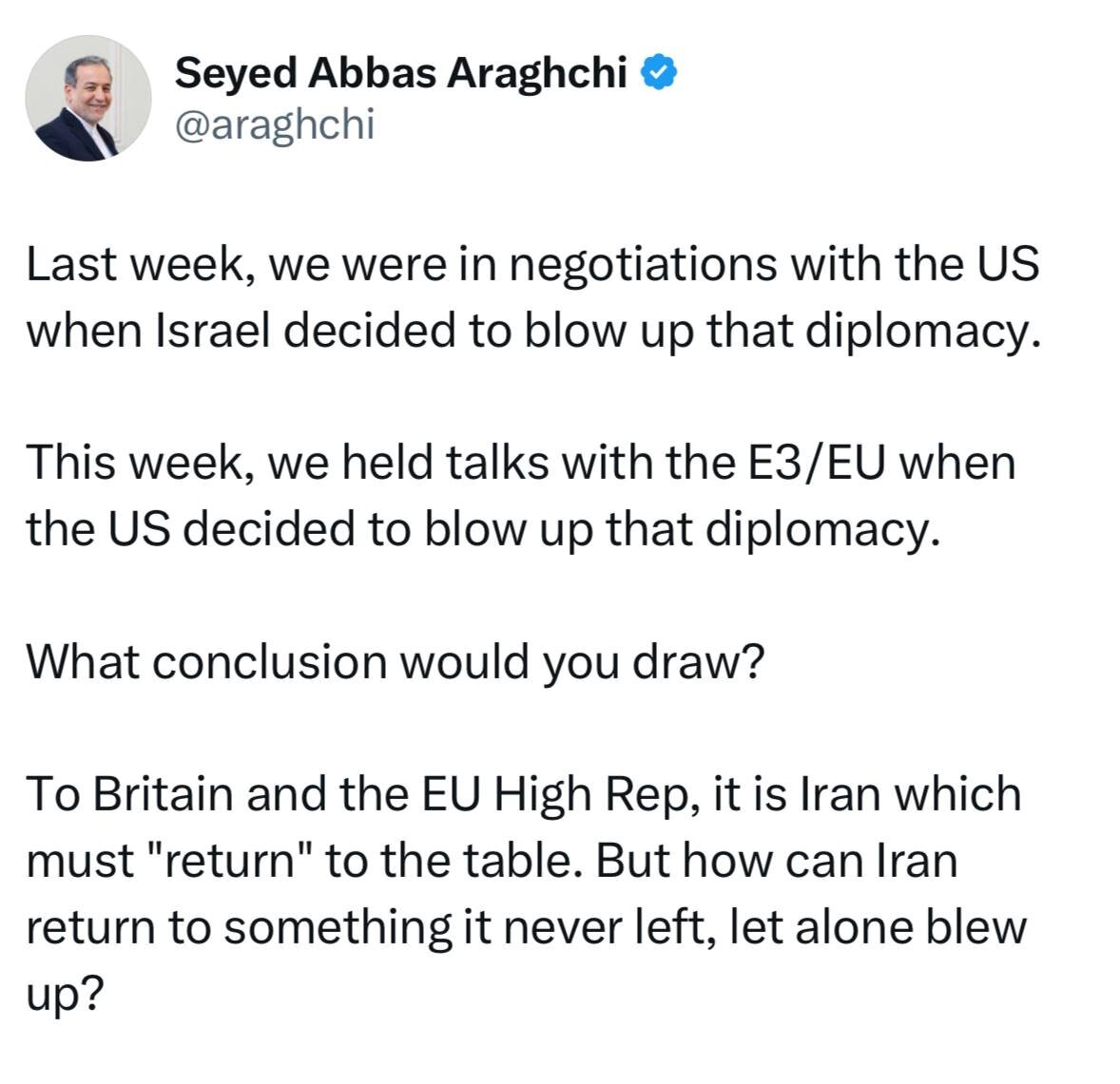 عراقچی خطاب به اروپایی ها؛ایران چگونه به میز مذاکره ای برگردد که اسرائیل و امریکا نابودش کرده اند؟