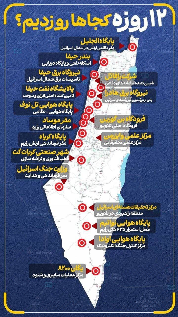 عکس | در ۱۲ روز جنگ کدام مناطق حساس رژیم اسرائیل هدف قرار گرفت؟
