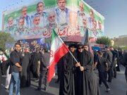 عکس | نمایش ماکت موشک‌های بالستیک سپاه و محور مقاومت در مراسم تشییع شهدای اقتدار ملی