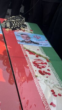 عکسی از علی لاریجانی در مراسم تدفین پیکر سردار شهید حاجیزاده