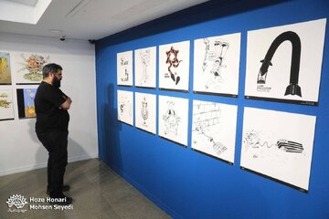 «پوزه‌بند» افتتاح شد / این نمایشگاه پاسخی طنزآمیز به ادعاهای دشمن است