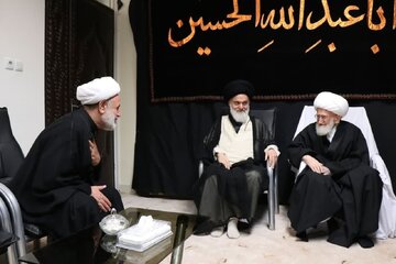 مراسم عزاداری با حضور آیت الله نوری همدانی در روز تاسوعا + تصاویر