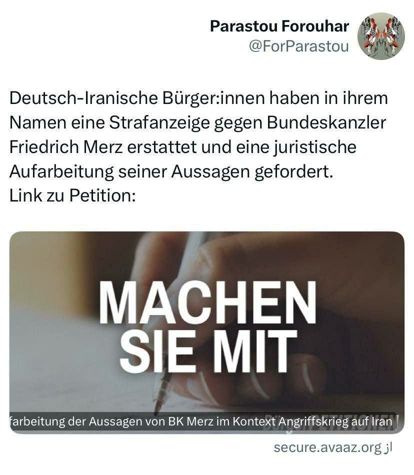 کارزار پرستو فروهر علیه صدراعظم آلمان