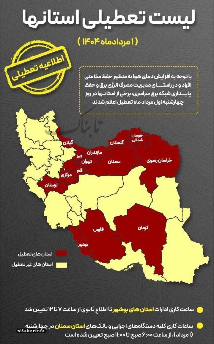اینفوگرافیک | کدام استانها چهارشنبه تعطیل هستند؟