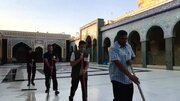 ببینید| حرم حضرت زینب (س) غریبانه شست‌وشو شد