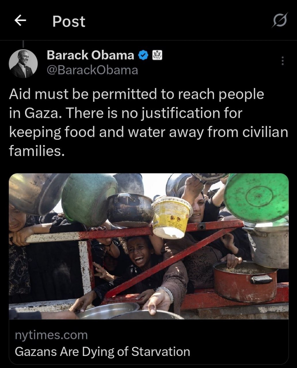 واکنش اوباما به قحطی غذا در غزه