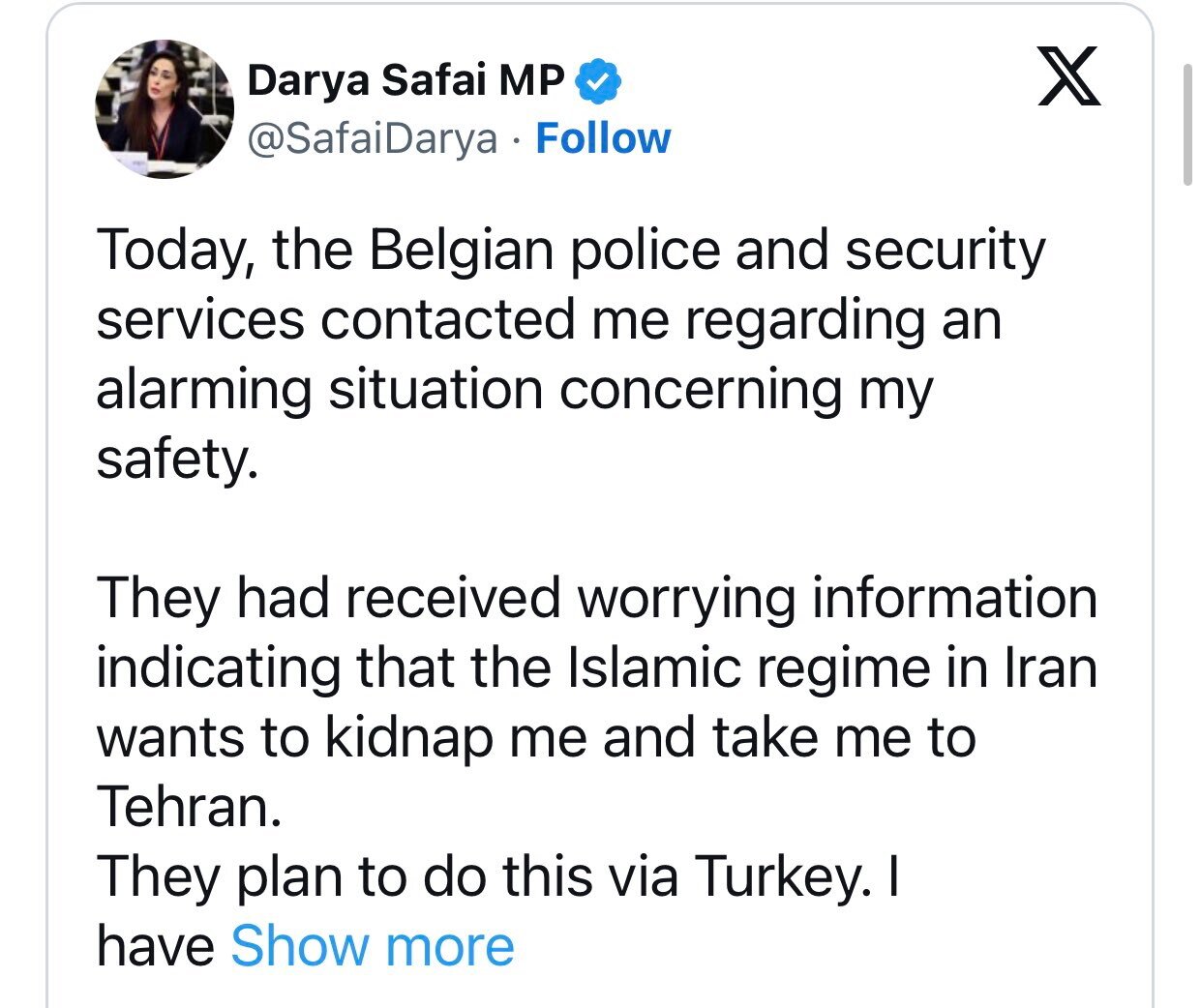 واکنش ایران به ادعای نماینده پارلمان بلژیک که مدعی شده بود تهران قصد ربودن او را دارد و توصیه شده به استانبول سفر نکند!