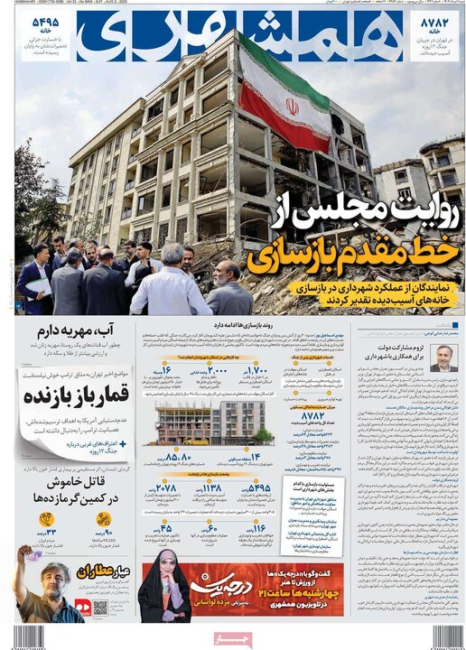 صفحه اول روزنامه های شنبه 11 مرداد 1404 11