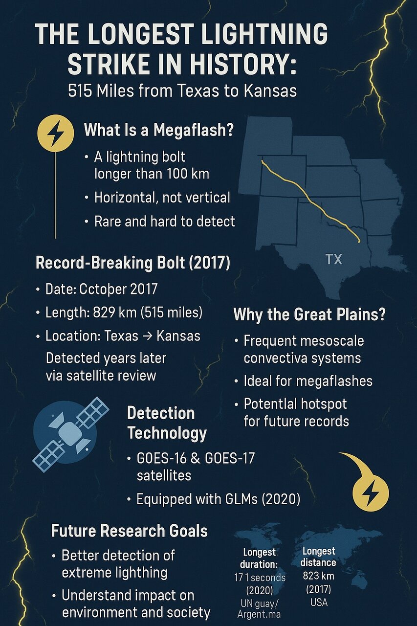 رکورد جهانی شکسته شد: بلندترین صاعقه جهان، از تگزاس تا کانزاس