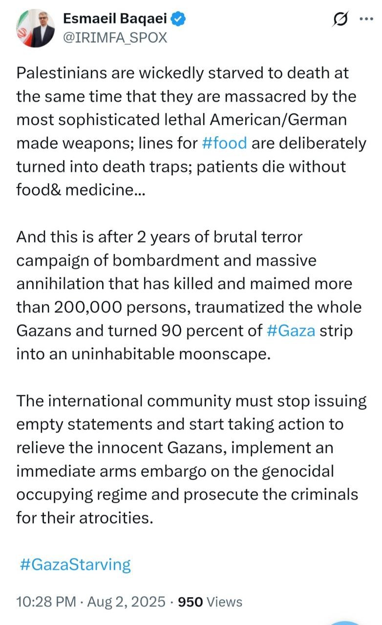 پیام سخنگوی وزارت خارجه: جامعه جهانی صدور بیانیههای توخالی را متوقف کند/محاکمه اسرائیل یک ضرورت فوری است