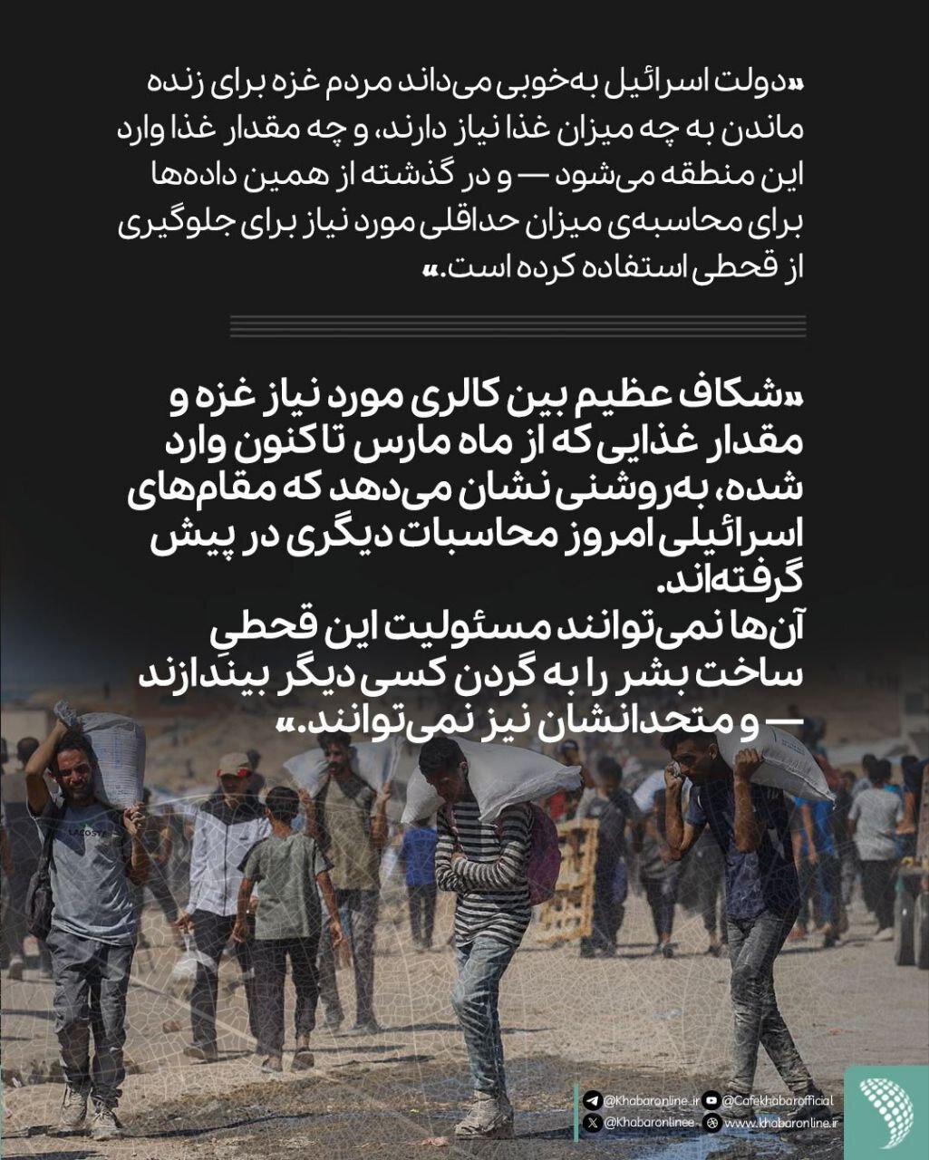 ریاضیات قحطی ساده است؛اسرائیل میداند چه مقدار غذا برای زنده ماندن لازم است/اینفوگرافی