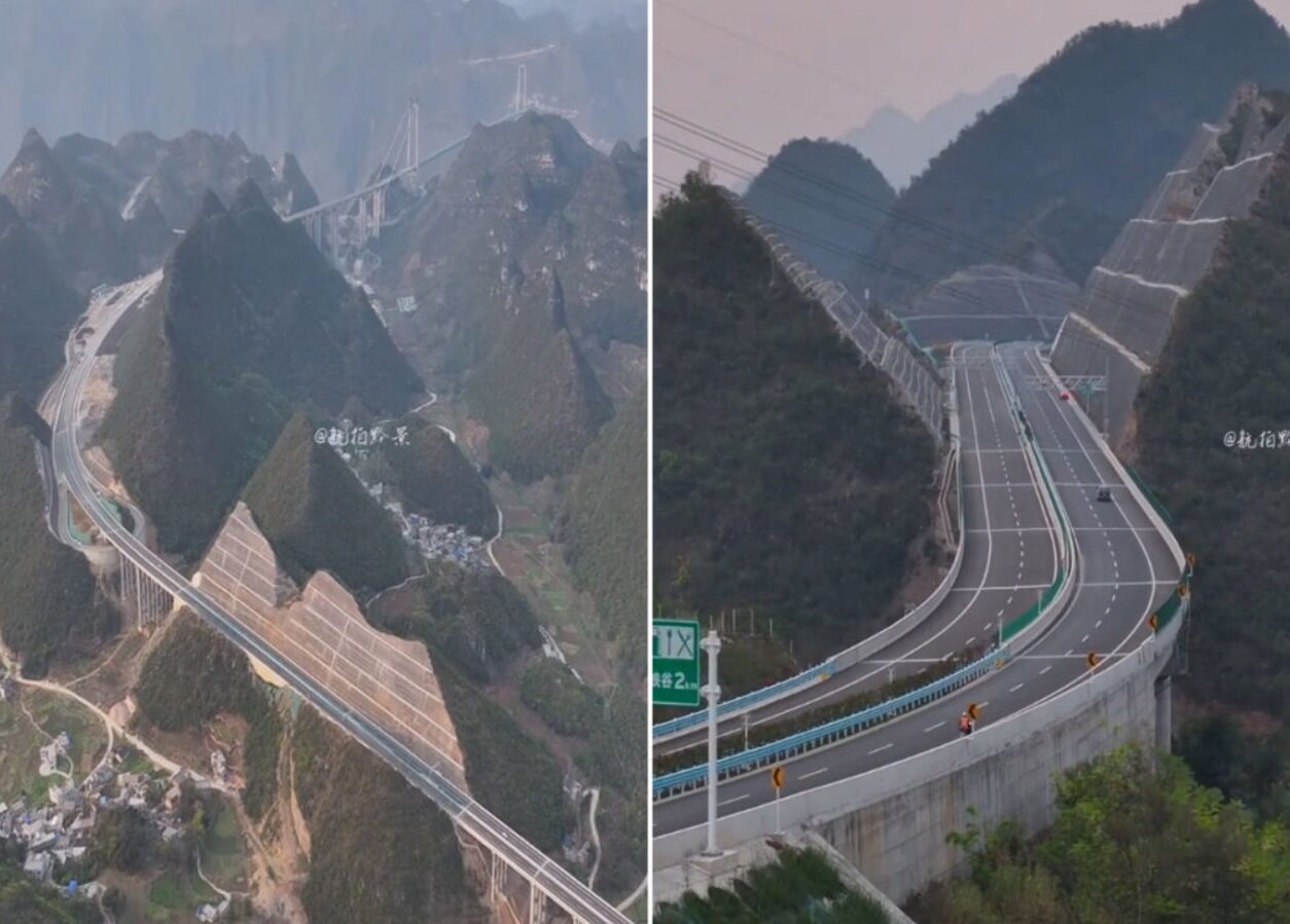 چینیها بجای تونل جادهای بینظیر روی کوه ساختند/ تصویر
