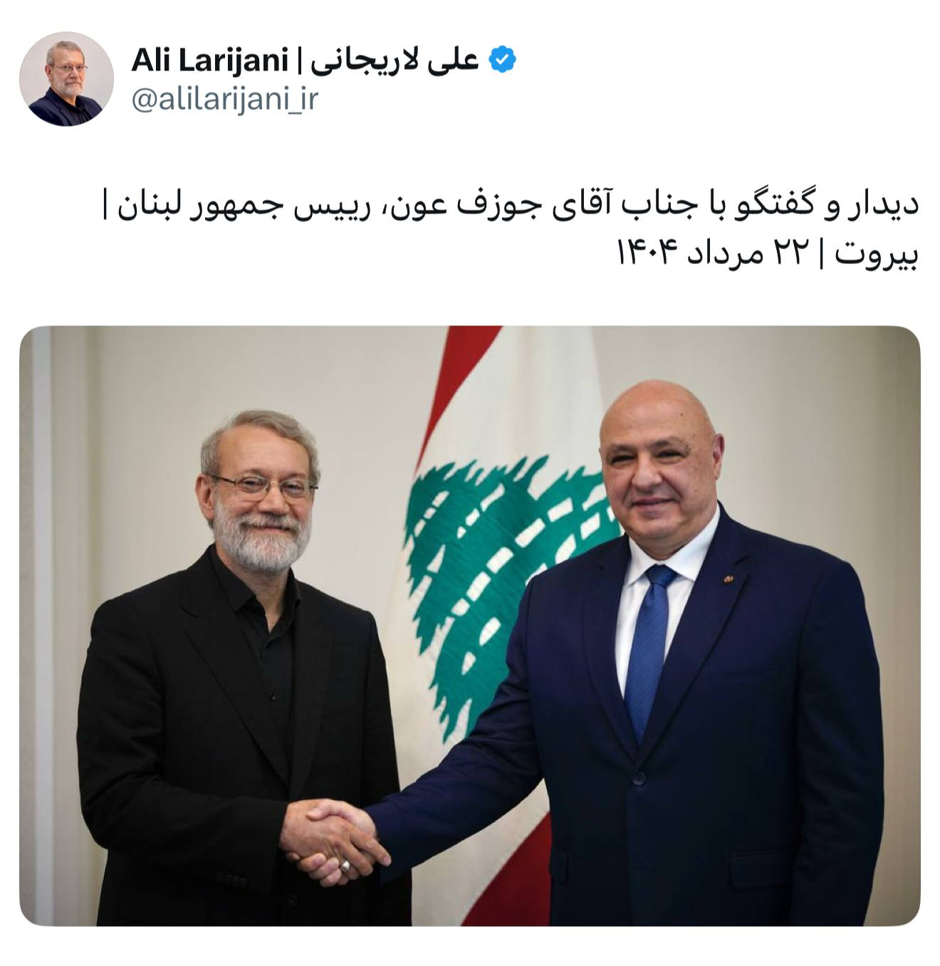 تصویری از دیدار لاریجانی با رئیس جمهور لبنان